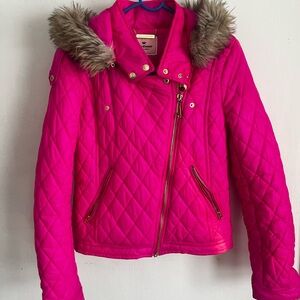 Juicy Couture Pink Quilted Kids Jacket with Faux Fur Trim